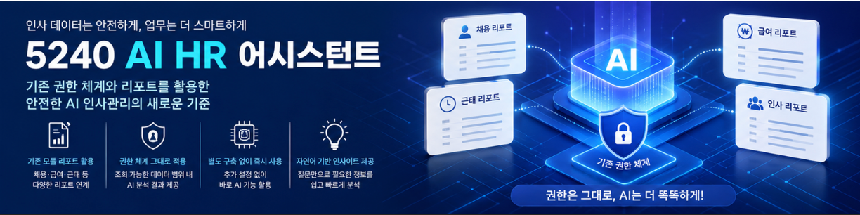 5240 AI HR 어시스턴트 — 기존 리포트·권한 체계 활용, 채용·급여·근태·인사 리포트 연계